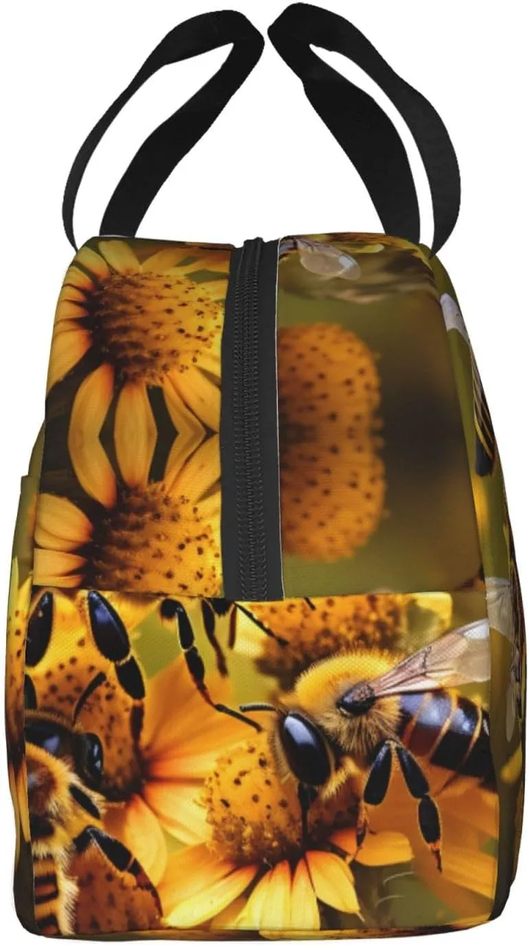 DJnni Rural Honey Bees Flowers Lunch Bag For Women Men, Leakproof Reusable Lunch Box,Lunch Cooler Tote For Office Outdoor Picnic