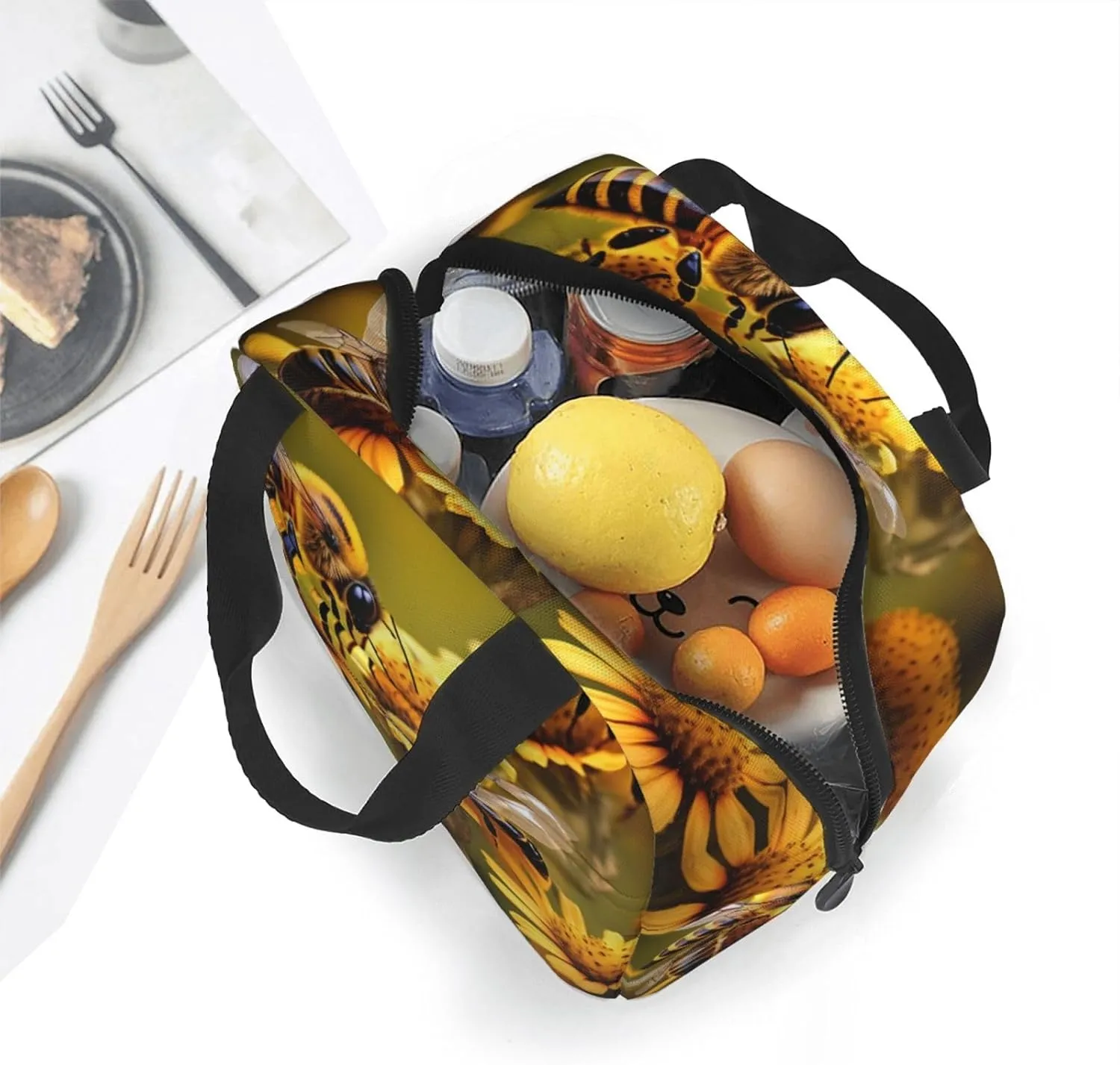 DJnni Rural Honey Bees Flowers Lunch Bag For Women Men, Leakproof Reusable Lunch Box,Lunch Cooler Tote For Office Outdoor Picnic