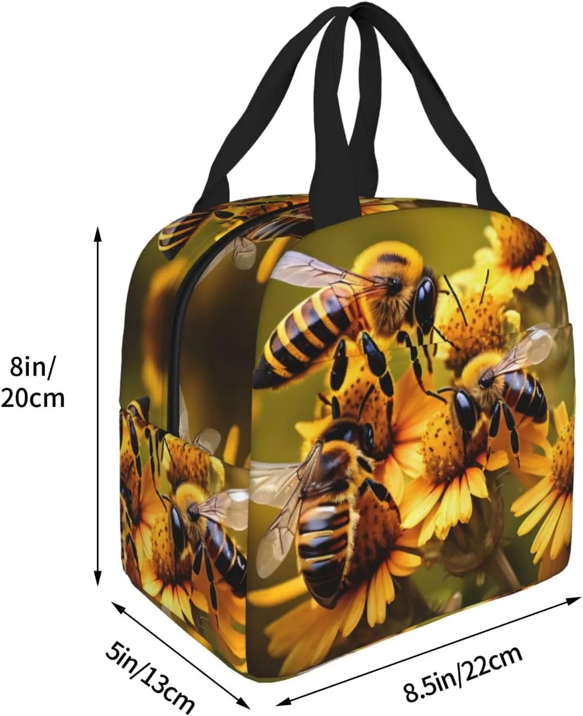 DJnni Rural Honey Bees Flowers Lunch Bag For Women Men, Leakproof Reusable Lunch Box,Lunch Cooler Tote For Office Outdoor Picnic
