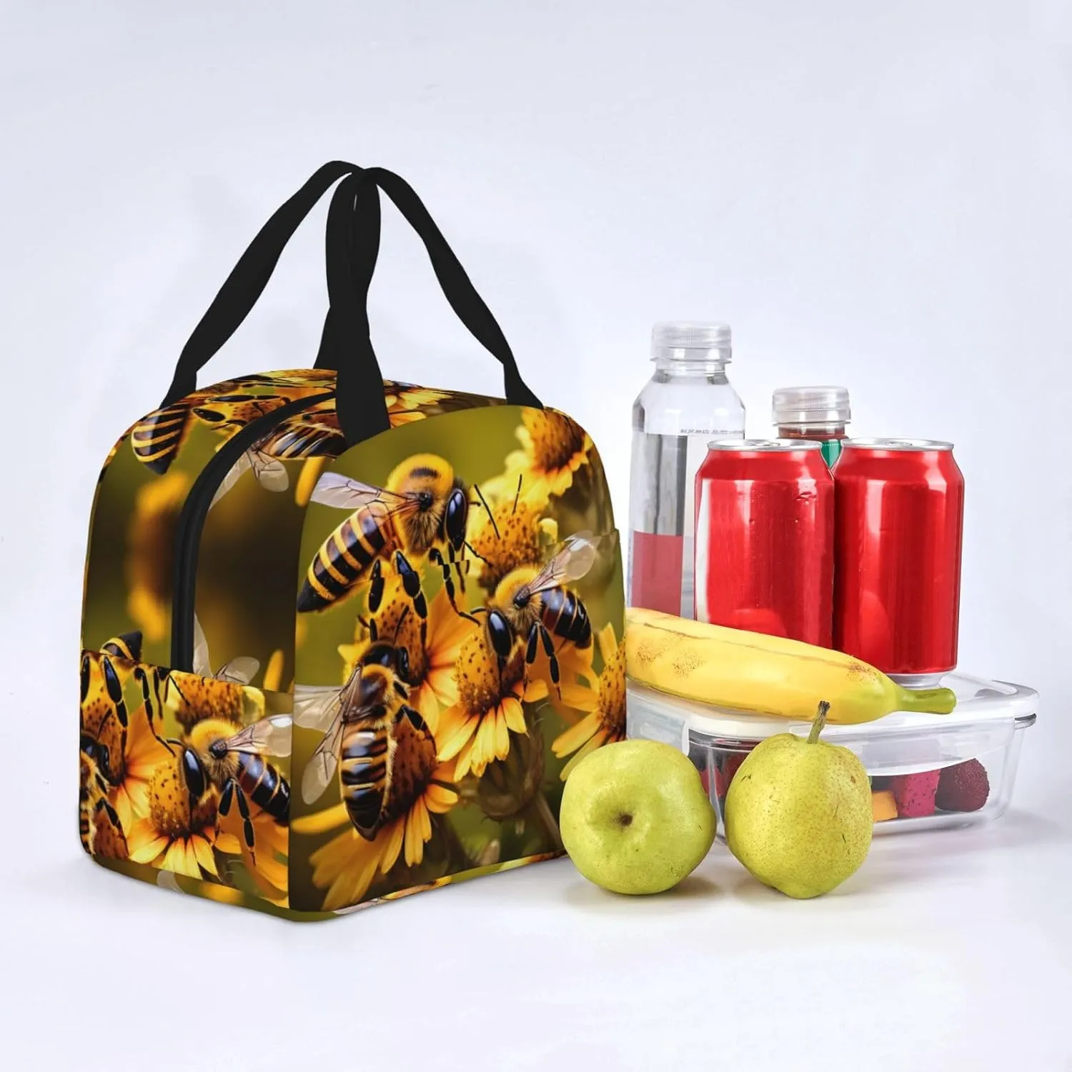 DJnni Rural Honey Bees Flowers Lunch Bag For Women Men, Leakproof Reusable Lunch Box,Lunch Cooler Tote For Office Outdoor Picnic