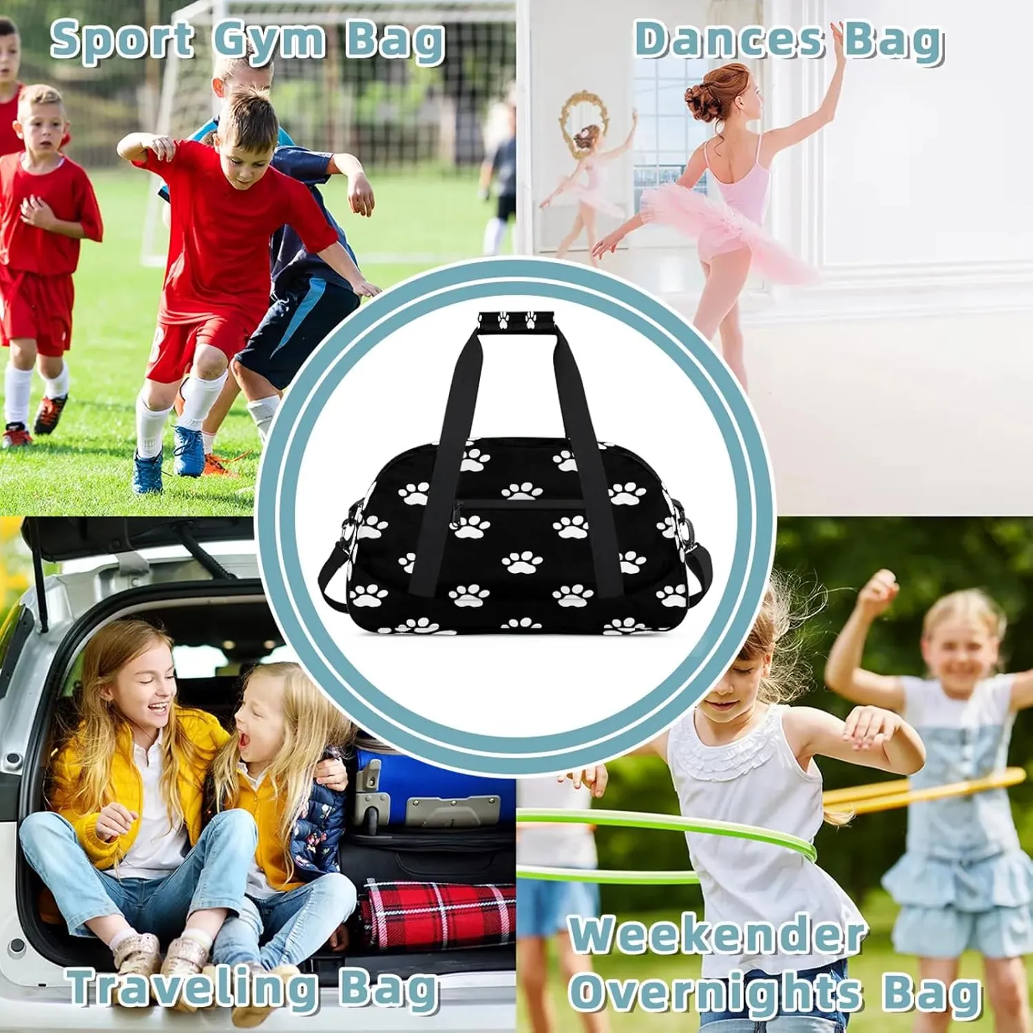 Dog Paw Small Gym Bag 18 inch Carry On Duffel Bag for Weekender Travel Sports Workout Yoga Gymnastics Dance Ballet