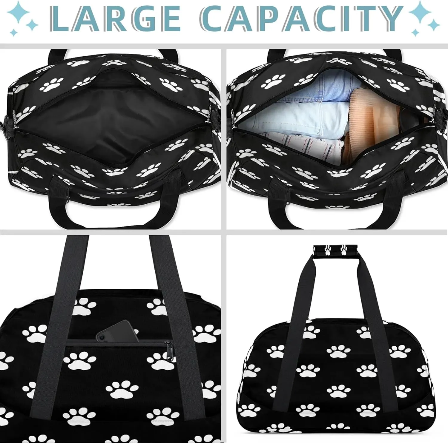 Dog Paw Small Gym Bag 18 inch Carry On Duffel Bag for Weekender Travel Sports Workout Yoga Gymnastics Dance Ballet