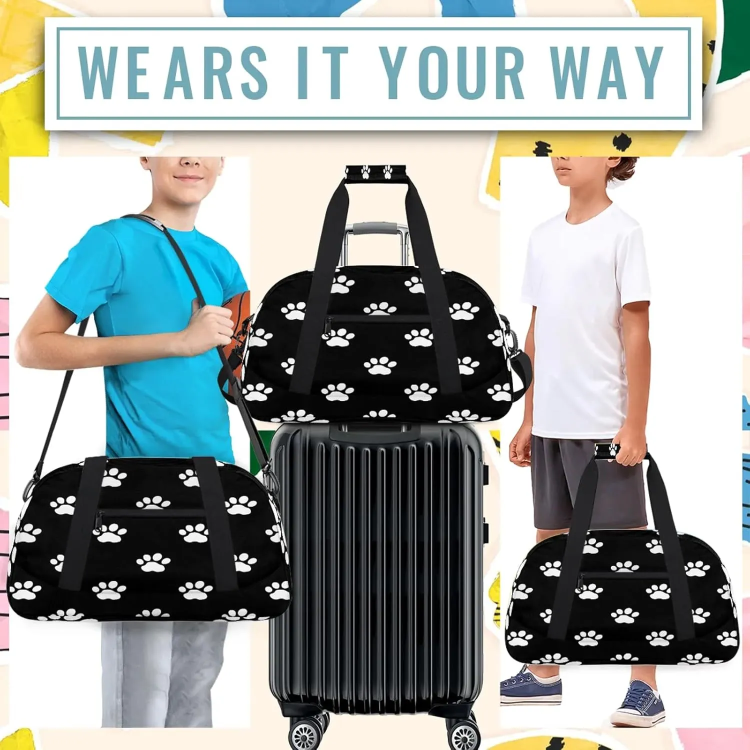Dog Paw Small Gym Bag 18 inch Carry On Duffel Bag for Weekender Travel Sports Workout Yoga Gymnastics Dance Ballet