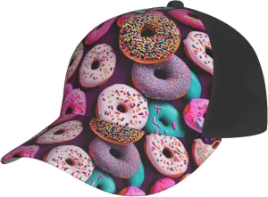 Donut Print Baseball Cap for Men and Women – Curved Brim, Perfect for Outdoor, Sports, Travel, and Four Seasons Black