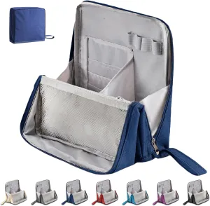 Doresty Makeup Bag, 2025 New Standing Makeup Bag – Portable, Large Capacity, Travel Makeup Organizer, Waterproof Oxford Cloth Cosmetic Toiletry Bags with Compartments (Blue)