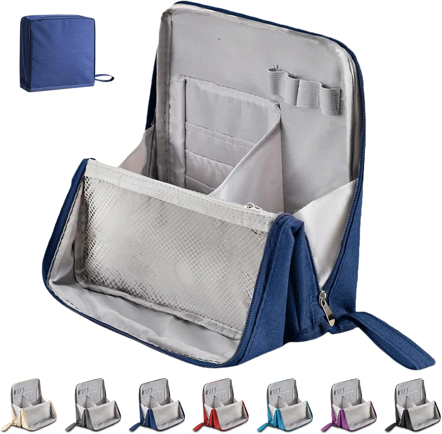 Doresty Makeup Bag, 2025 New Standing Makeup Bag – Portable, Large Capacity, Travel Makeup Organizer, Waterproof Oxford Cloth Cosmetic Toiletry Bags with Compartments (Blue)