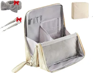 Doresty Makeup Bag Large, Doresty Makeup Bag Set, Upright Cosmetic Organizer – Portable, Large Capacity, Portable Vertical Opening Cosmetic Organizer with Compartments (Off-white)