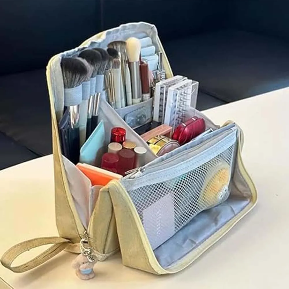 Doresty Makeup Bag Large, Doresty Makeup Bag Set, Upright Cosmetic Organizer – Portable, Large Capacity, Portable Vertical Opening Cosmetic Organizer with Compartments (Off-white)