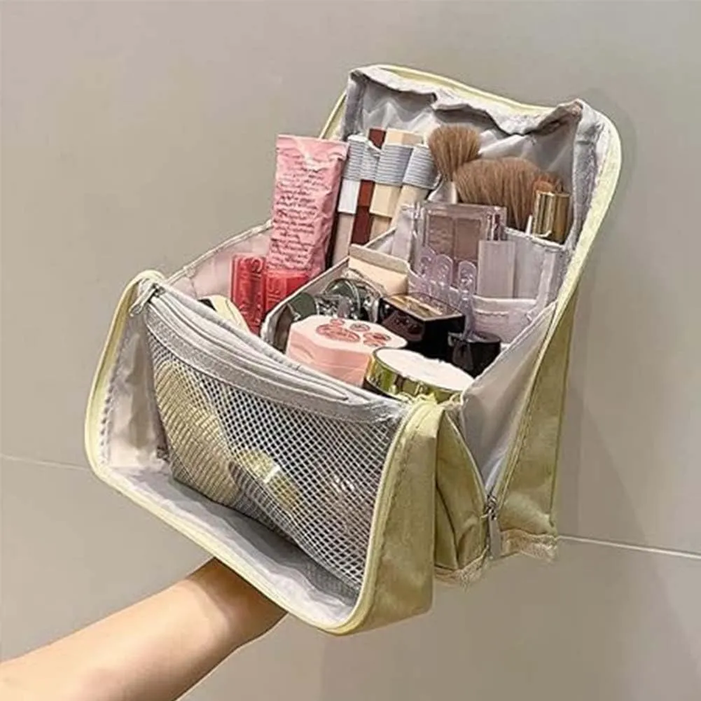 Doresty Makeup Bag Large, Doresty Makeup Bag Set, Upright Cosmetic Organizer – Portable, Large Capacity, Portable Vertical Opening Cosmetic Organizer with Compartments (Off-white)