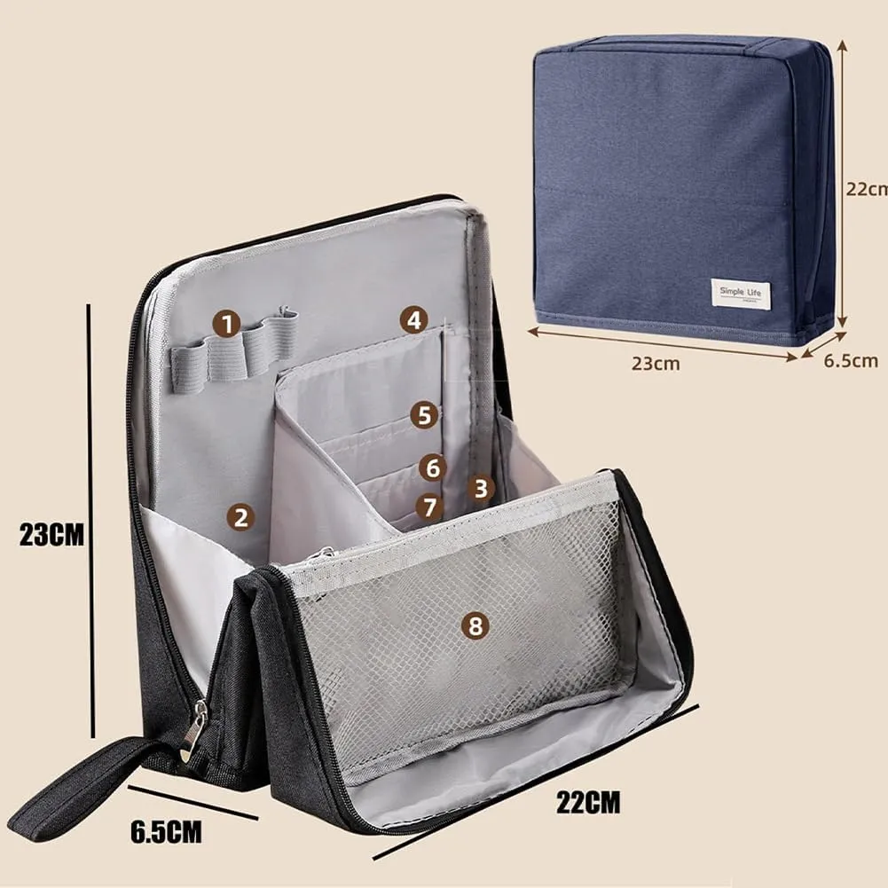 Doresty Makeup Bag, Standing Makeup Bag, Portable Large Capacity, Stand Up Make Up Bag with Mirror, Waterproof Oxford Cloth Cosmetic Organizer with Compartments, for Women & Girls (Beige)