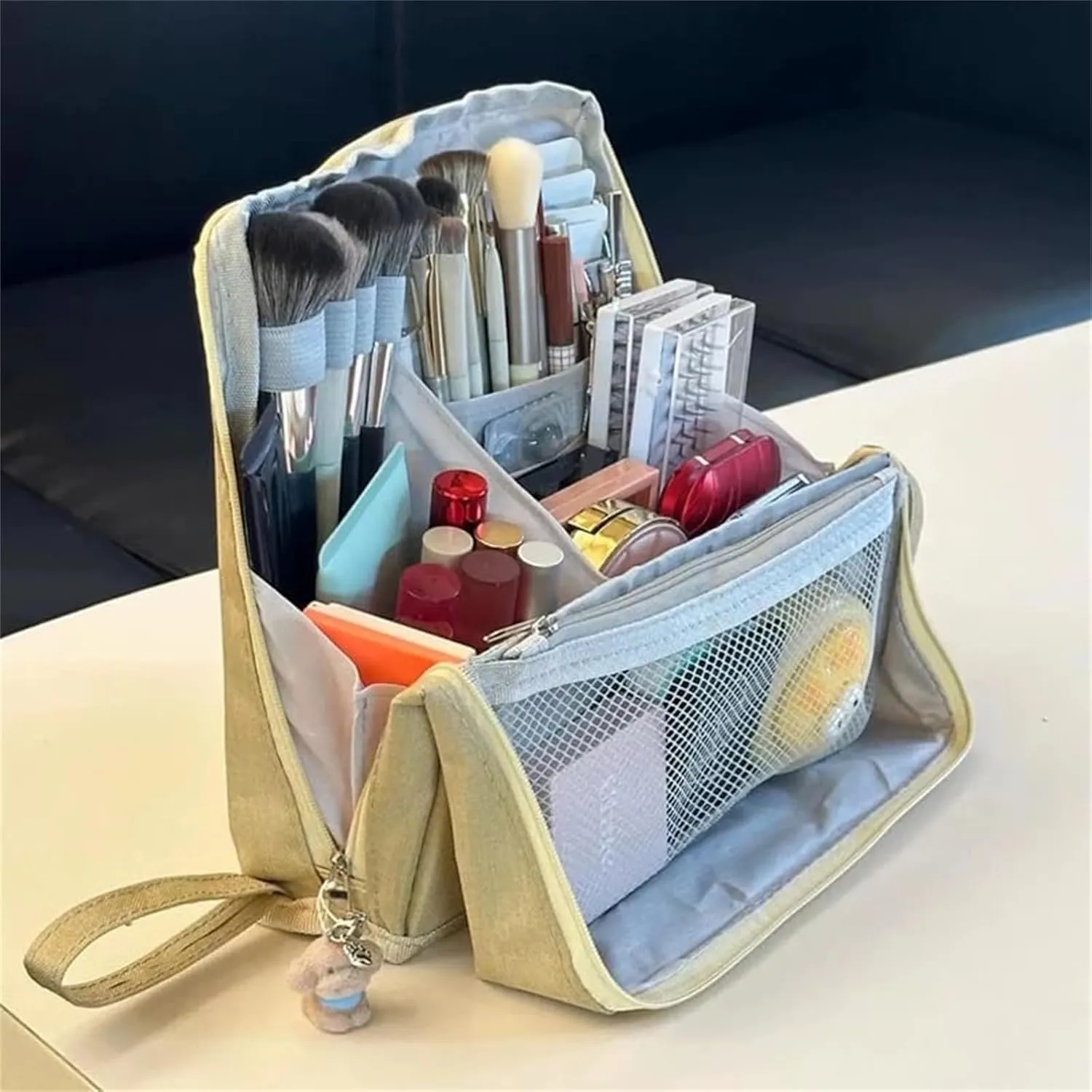 Doresty Makeup Bag, Standing Makeup Bag – Portable, Large Capacity, Vertical Large Opening Waterproof Multifunctional Make up Bags with Compartments, Smart Partitioning, Travel-Friendly (Navy)