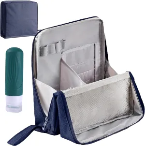 Doresty Makeup Bag, Standing Makeup Bag – Portable, Large Capacity, Vertical Large Opening Waterproof Multifunctional Make up Bags with Compartments, Smart Partitioning, Travel-Friendly (Navy)