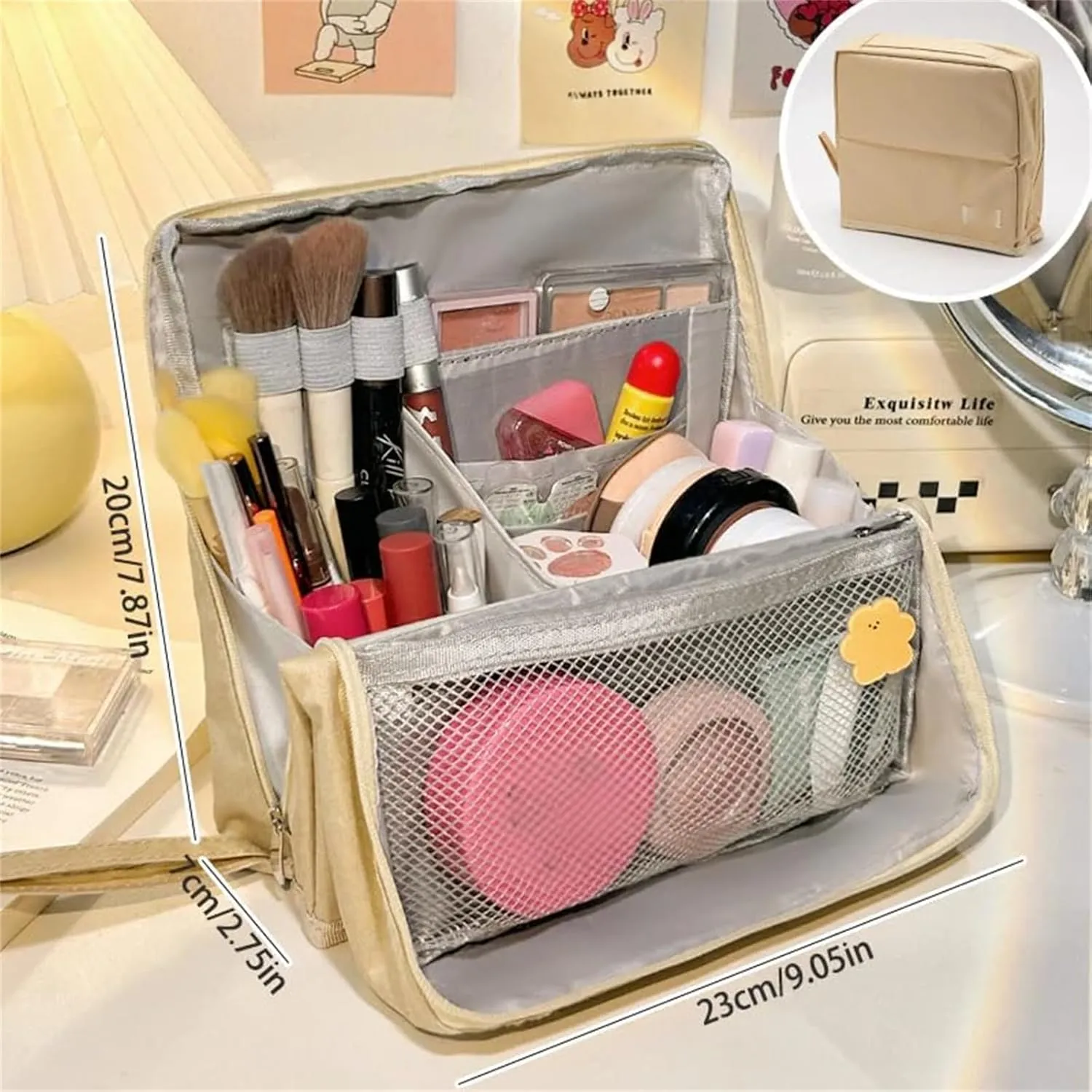 Doresty Makeup Bag, Standing Makeup Bag – Portable, Large Capacity, Vertical Large Opening Waterproof Multifunctional Make up Bags with Compartments, Smart Partitioning, Travel-Friendly (Navy)