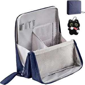 Doresty Standing Makeup Bag, Portable Large Capacity Vertical Makeup Organizer Bag, Multi-purpose Waterproof Makeup Bag with Compartments, for Home or Travel (Blue)