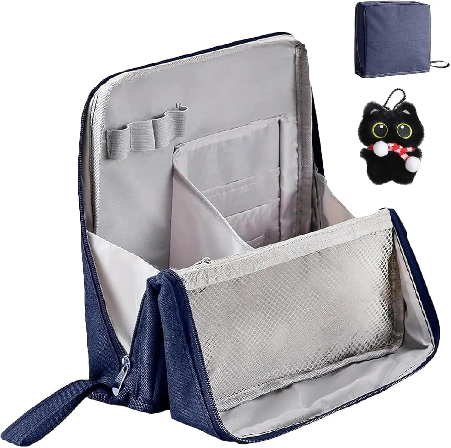 Doresty Standing Makeup Bag, Portable Large Capacity Vertical Makeup Organizer Bag, Multi-purpose Waterproof Makeup Bag with Compartments, for Home or Travel (Blue)