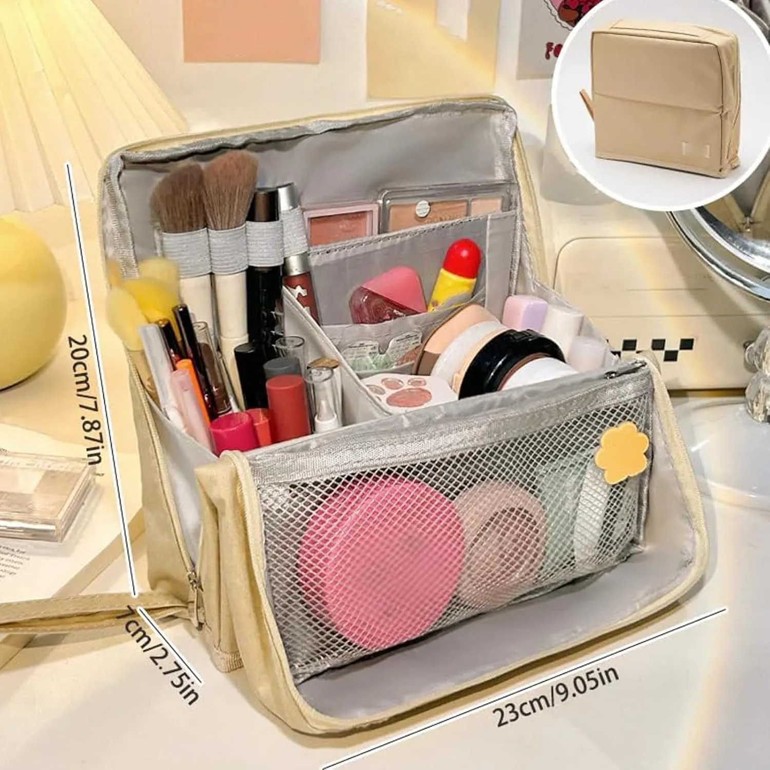 Doresty Standing Makeup Bag, Portable Large Capacity Vertical Makeup Organizer Bag, Multi-purpose Waterproof Makeup Bag with Compartments, for Home or Travel (Blue)