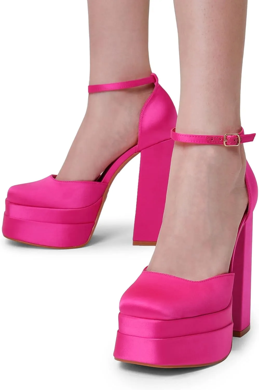 DREAM PAIRS Women’s High Chunky Platform Closed Toe Block Heels Square Toe Ankle Strap Dress Wedding Party Pumps Shoes Aurelia