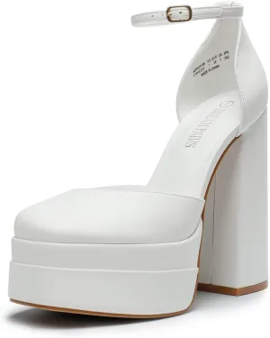 DREAM PAIRS Women’s High Chunky Platform Closed Toe Block Heels Square Toe Ankle Strap Dress Wedding Party Pumps Shoes Aurelia