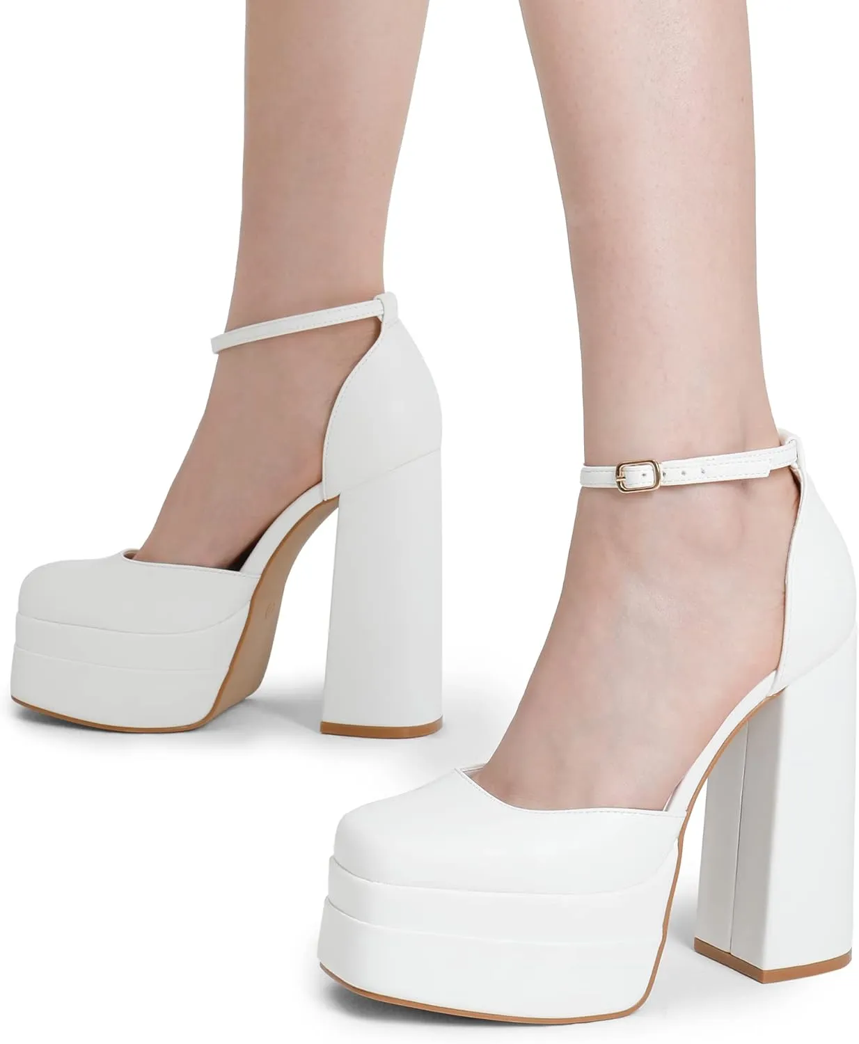 DREAM PAIRS Women’s High Chunky Platform Closed Toe Block Heels Square Toe Ankle Strap Dress Wedding Party Pumps Shoes Aurelia