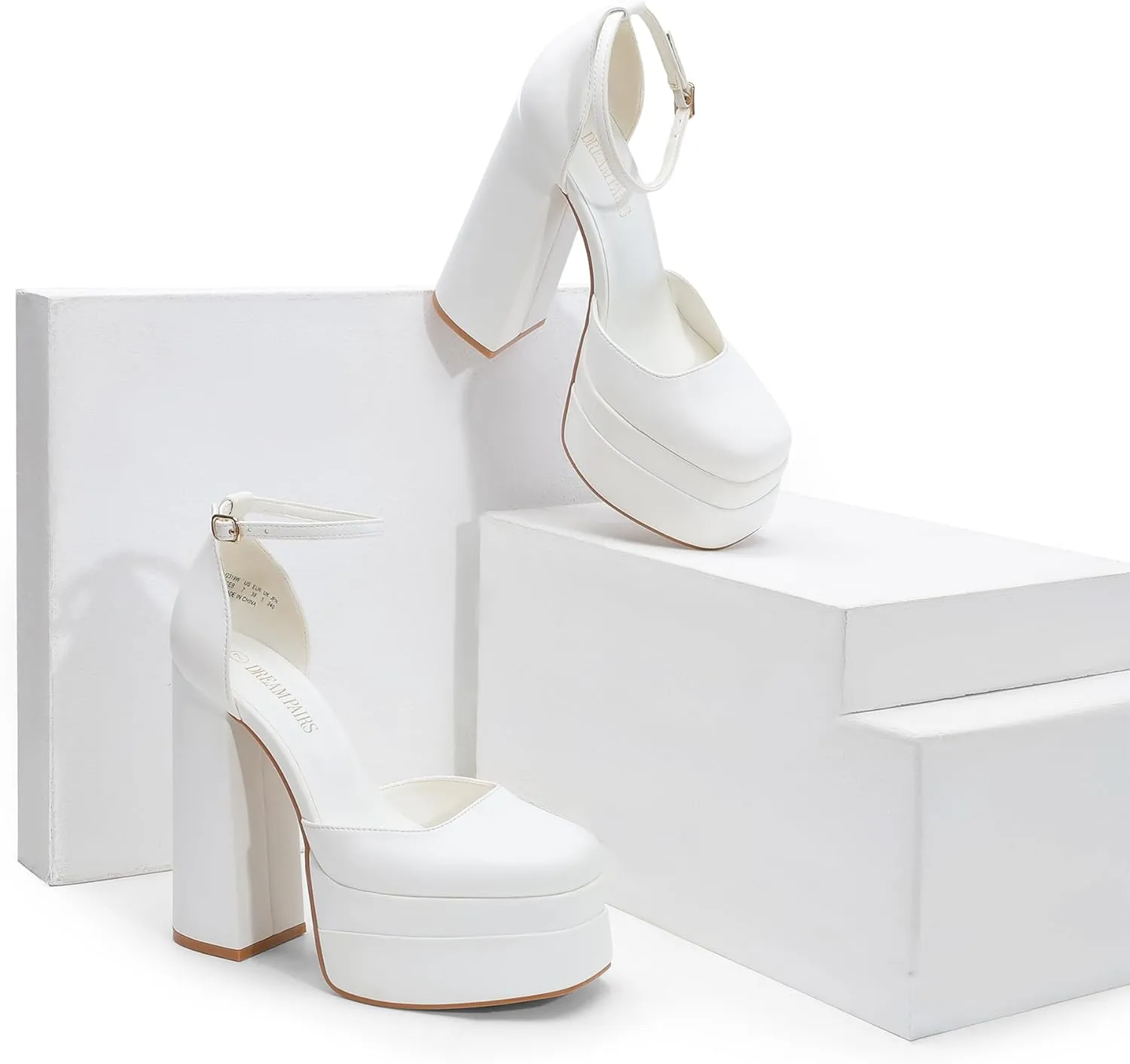 DREAM PAIRS Women’s High Chunky Platform Closed Toe Block Heels Square Toe Ankle Strap Dress Wedding Party Pumps Shoes Aurelia
