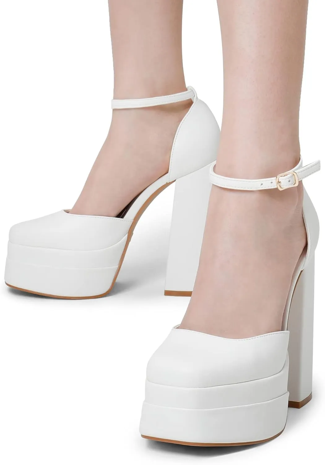 DREAM PAIRS Women’s High Chunky Platform Closed Toe Block Heels Square Toe Ankle Strap Dress Wedding Party Pumps Shoes Aurelia