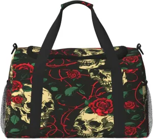 Duffle Bag Retro Rose Floral Skull Pattern Travel Duffel Bags for Men Women with Adjustable Strap Carry on Gym Bag Overnight Weekender Bag