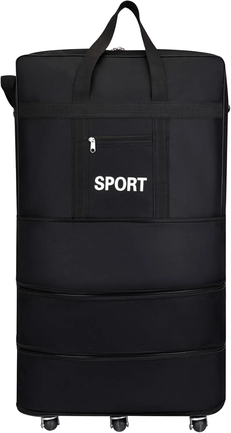 Duffle Bag with Wheels, 3-Tier Expandable Large Wheeled Holdall, Waterproof Oxford Holdall Bag with Wheels, Foldable Suitcase with Strap and Handle for Travel Duffle with