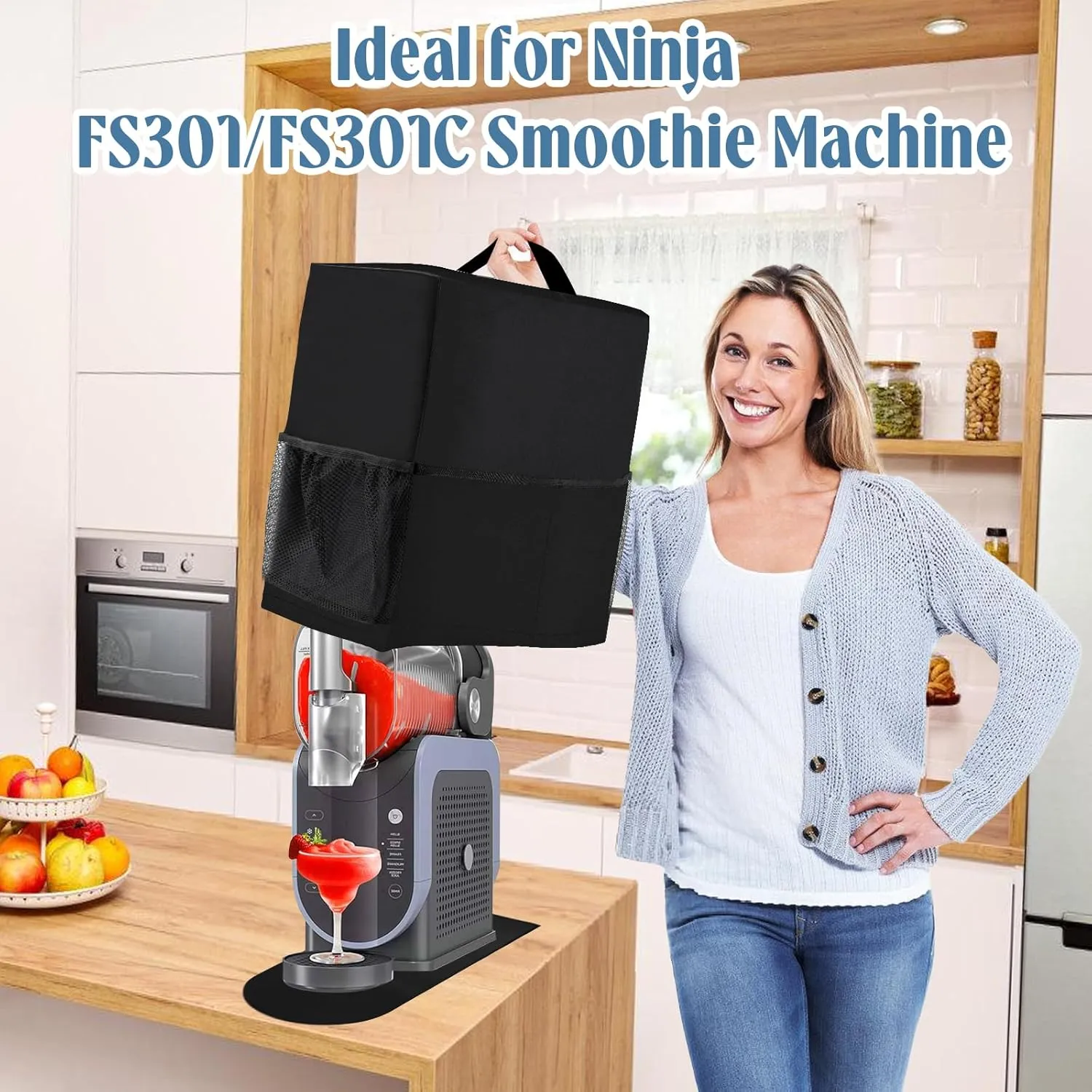 Dust Cover and Sliding Pad Kits for Slushie Machine, 600D Oxford Fabric Slushy Maker Bag with Pocket, Quickly and Smoothly Slide Mat, Compatible for Ninja Frozen Slushie Machine FS301C/FS301/FS300