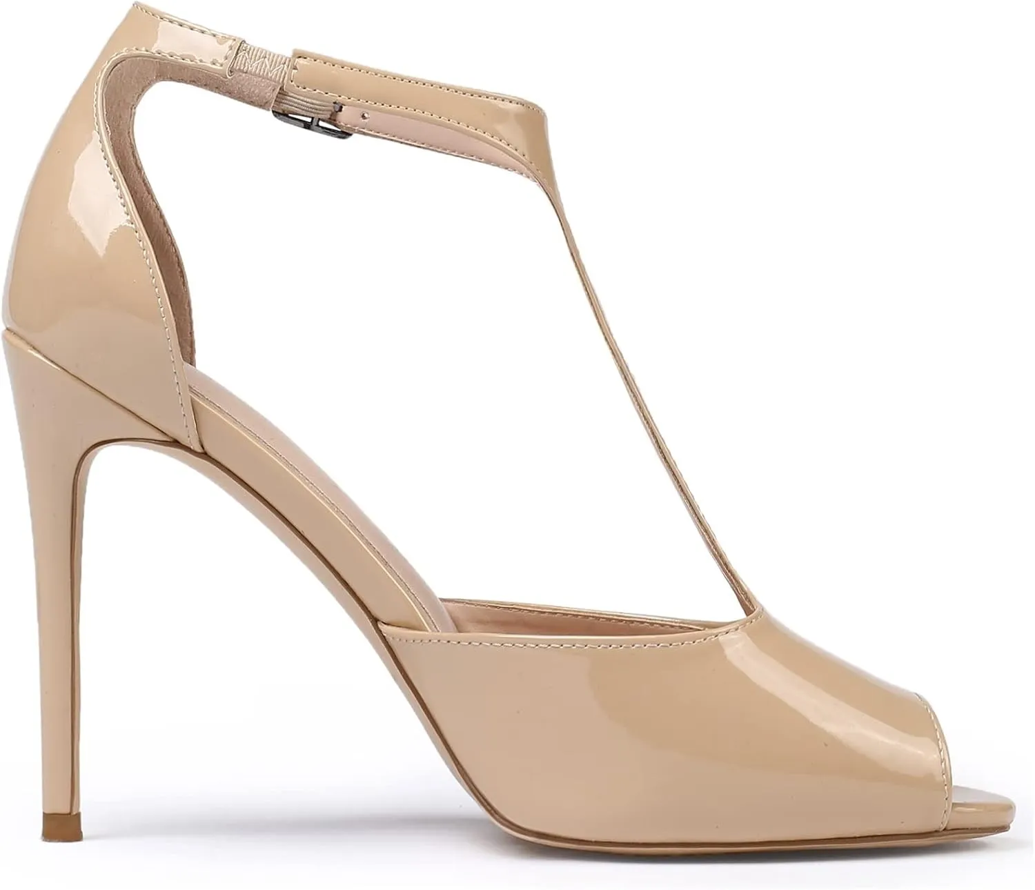 Eldof Womens Peep Toe T-Strap 4 Inch High Heel Stiletto Pumps Ankle Buckle High Heel Sandals Classic Office Dress Heels