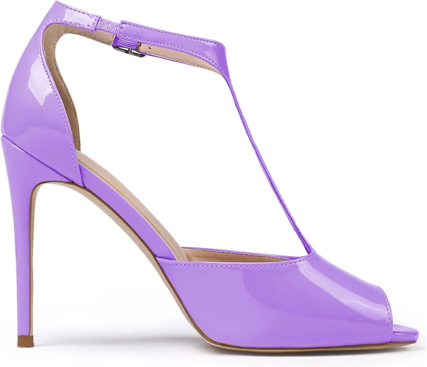 Eldof Womens Peep Toe T-Strap 4 Inch High Heel Stiletto Pumps Ankle Buckle High Heel Sandals Classic Office Dress Heels