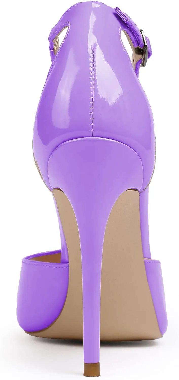 Eldof Womens Peep Toe T-Strap 4 Inch High Heel Stiletto Pumps Ankle Buckle High Heel Sandals Classic Office Dress Heels