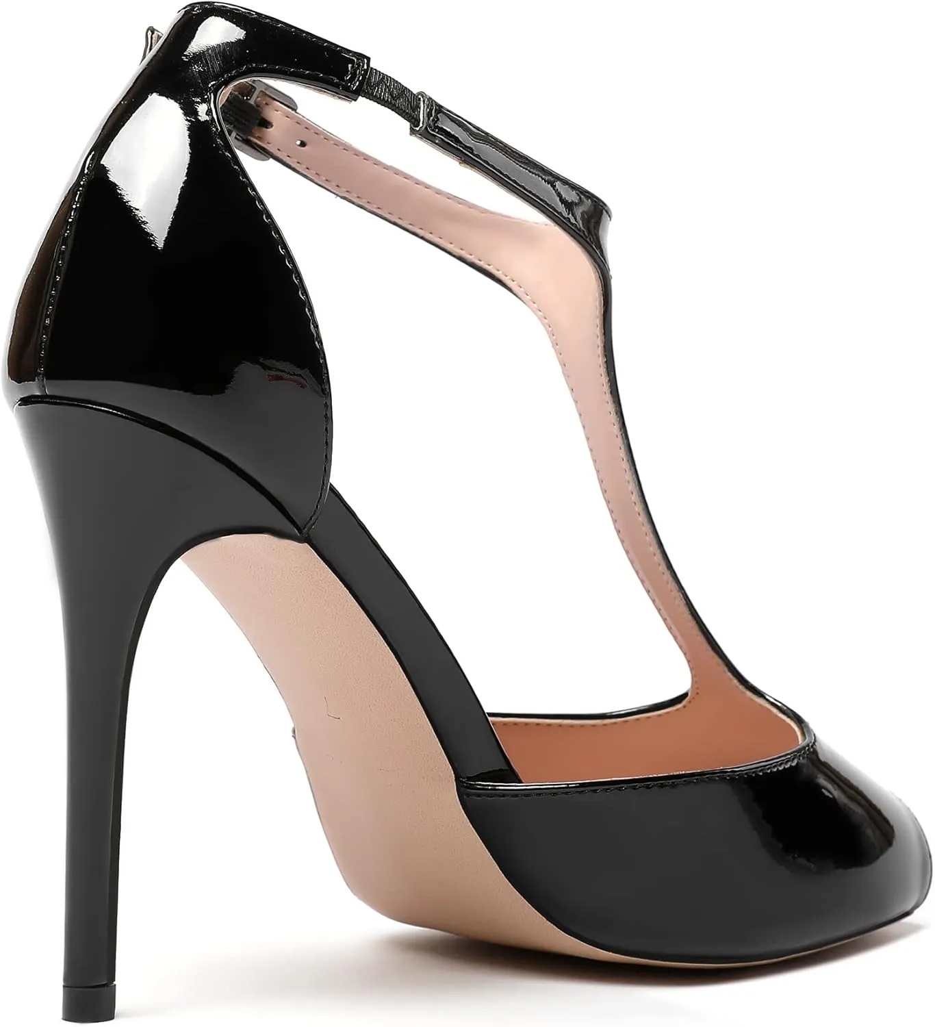Eldof Womens Peep Toe T-Strap 4 Inch High Heel Stiletto Pumps Ankle Buckle High Heel Sandals Classic Office Dress Heels