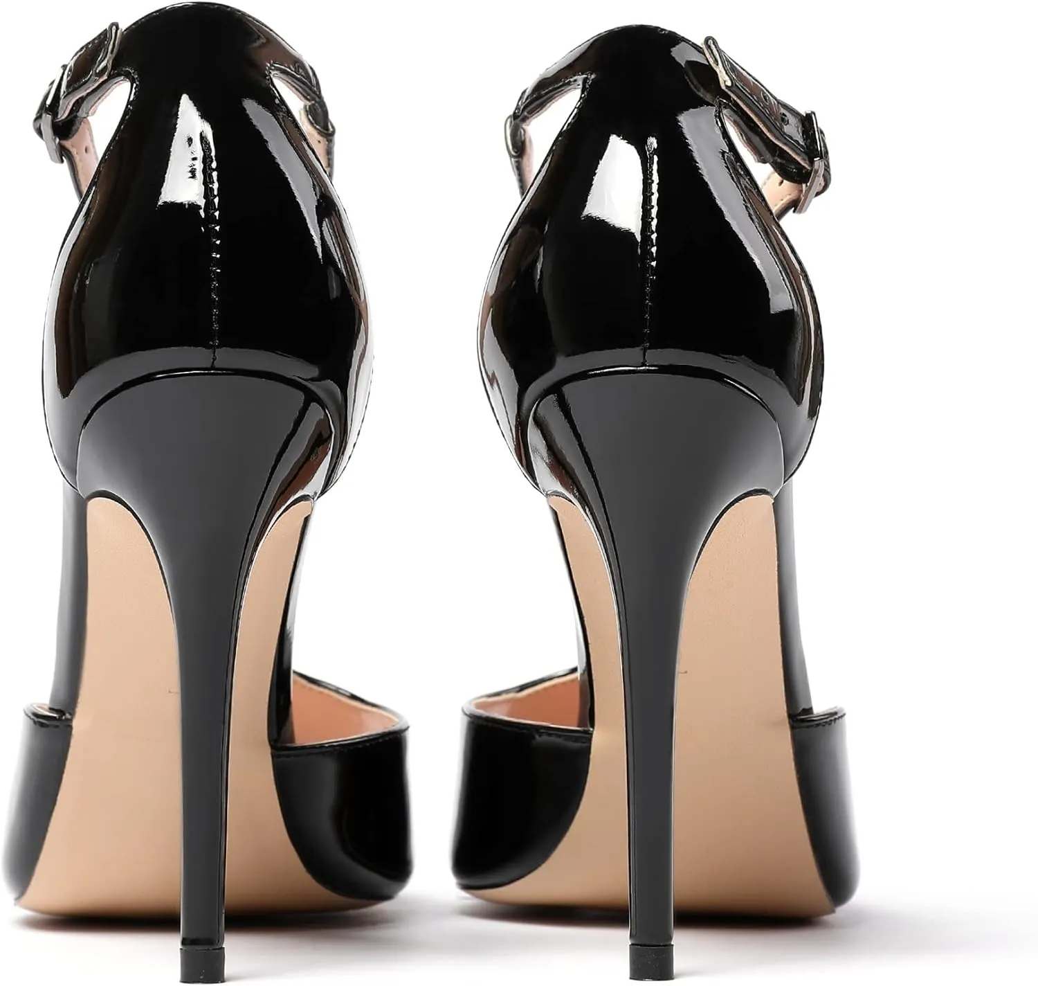 Eldof Womens Peep Toe T-Strap 4 Inch High Heel Stiletto Pumps Ankle Buckle High Heel Sandals Classic Office Dress Heels