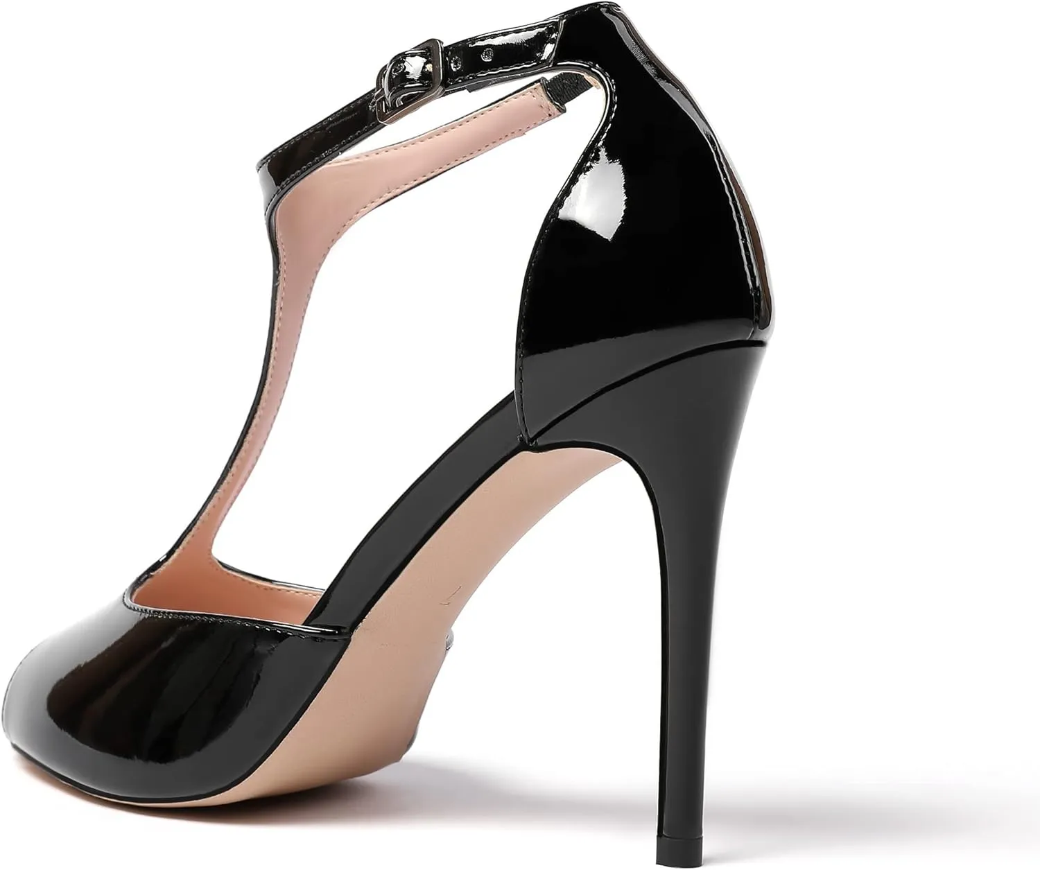 Eldof Womens Peep Toe T-Strap 4 Inch High Heel Stiletto Pumps Ankle Buckle High Heel Sandals Classic Office Dress Heels
