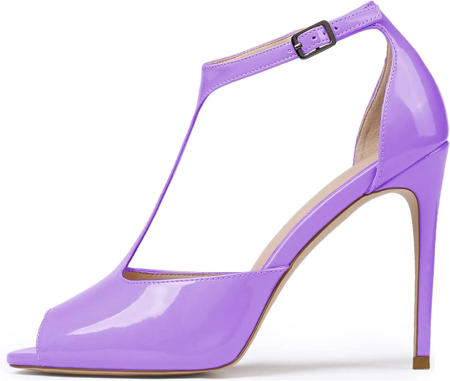 Eldof Womens Peep Toe T-Strap 4 Inch High Heel Stiletto Pumps Ankle Buckle High Heel Sandals Classic Office Dress Heels
