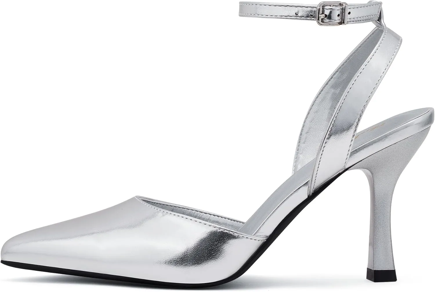 Elisabet Tang 3.42 inch Trendy Ankle Strap Pumps for Women - Sexy Closed Pointed Toe mid Stiletto Heels for Prom Party