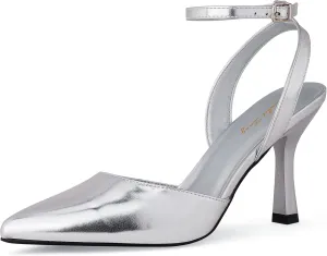 Elisabet Tang 3.42 inch Trendy Ankle Strap Pumps for Women - Sexy Closed Pointed Toe mid Stiletto Heels for Prom Party
