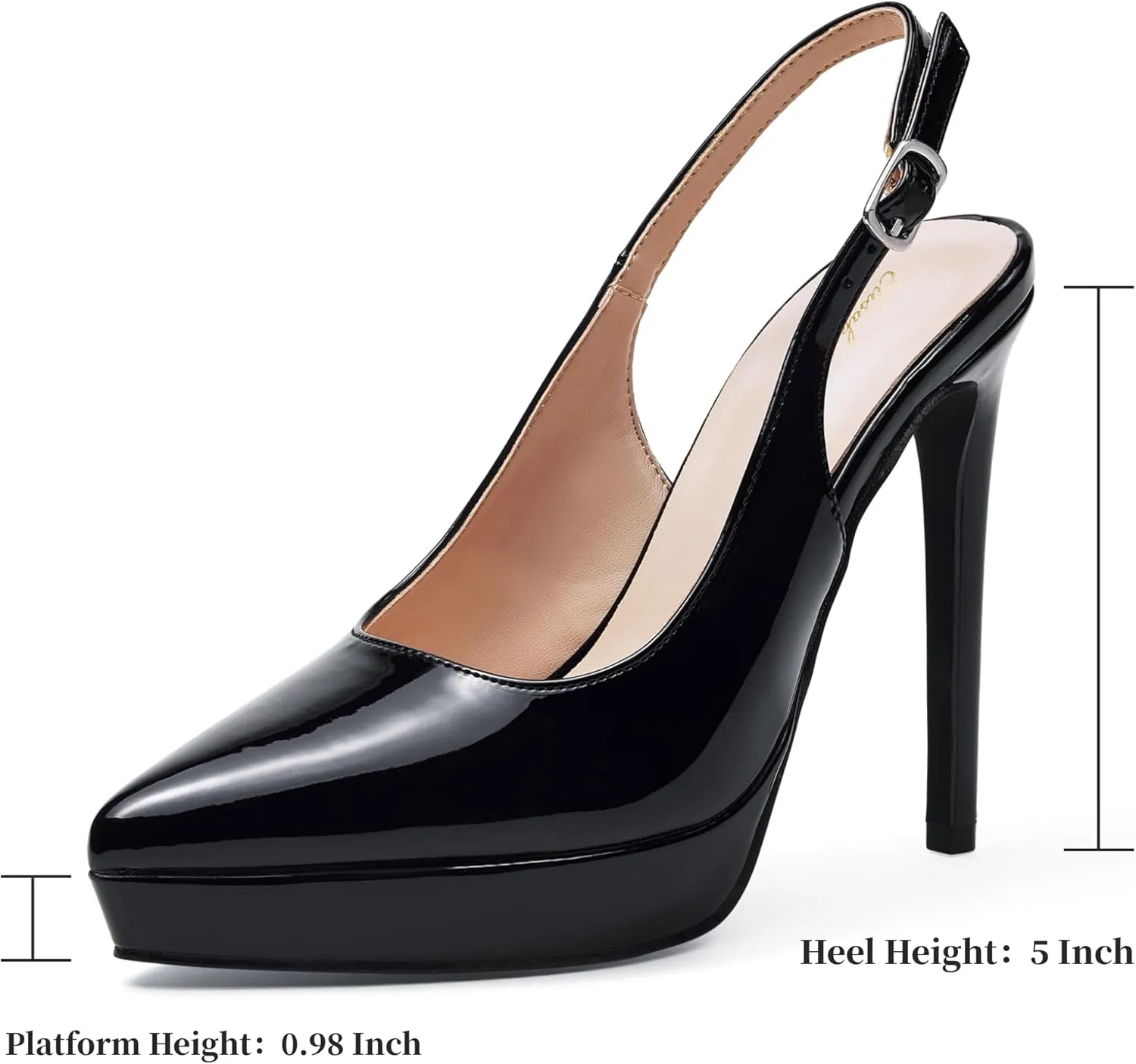 Elisabet Tang Platform Pumps 5 Inch Pointed Closed Toe Stiletto Slingback High Heel for Women Evening Prom Party Wedding Homecoming Dress Shoes Sexy