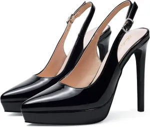 Elisabet Tang Platform Pumps 5 Inch Pointed Closed Toe Stiletto Slingback High Heel for Women Evening Prom Party Wedding Homecoming Dress Shoes Sexy