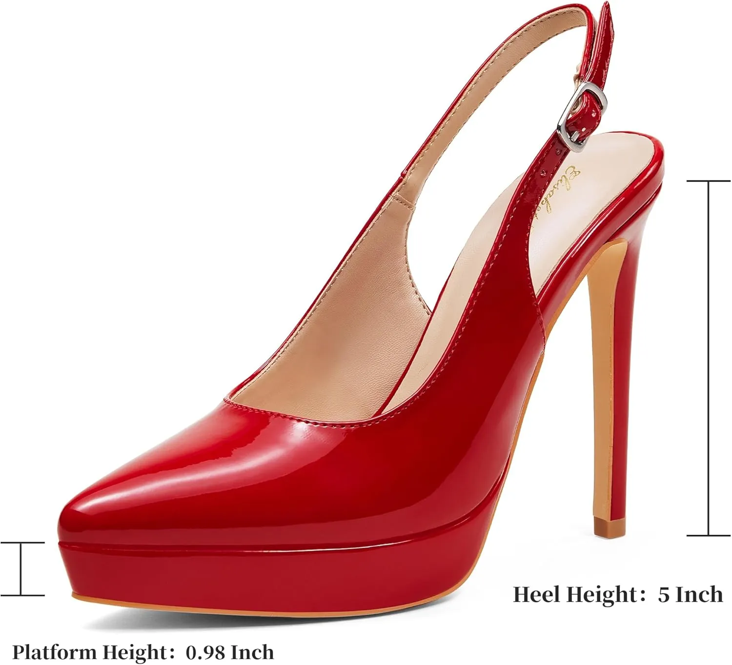 Elisabet Tang Platform Pumps 5 Inch Pointed Closed Toe Stiletto Slingback High Heel for Women Evening Prom Party Wedding Homecoming Dress Shoes Sexy