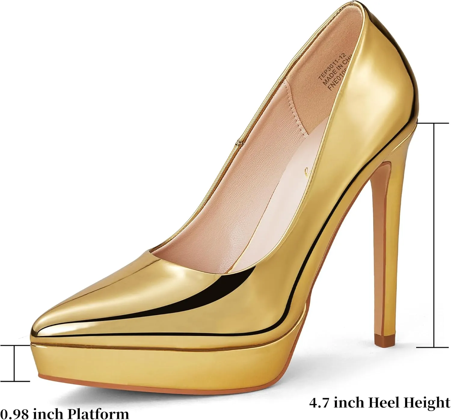Elisabet Tang Women's Pumps,4.7 Inch High Platform Stiletto Heels for Dressy,with Comfy Pointy Closed Toe at Work Dating Wedding Party Prom Church