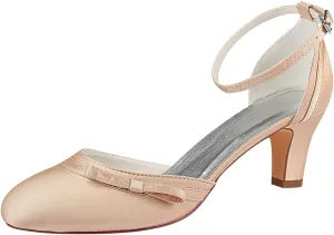 Emily Bridal Wedding Shoes Ivory Wedding Shoes High Heel Round Ankle Strap Bow Bridal Shoes