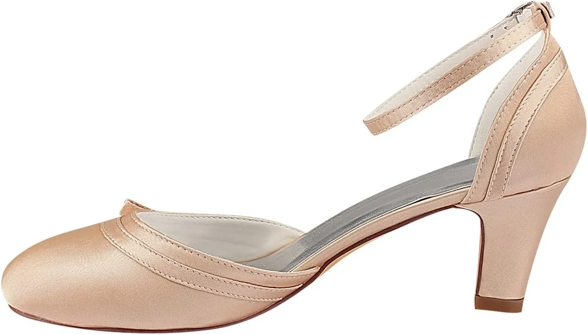 Emily Bridal Wedding Shoes Ivory Wedding Shoes High Heel Round Ankle Strap Bow Bridal Shoes