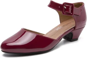 Enelauge Women's Ankle Strap Closed Toe Low Chunky Heel Dress Work Pumps