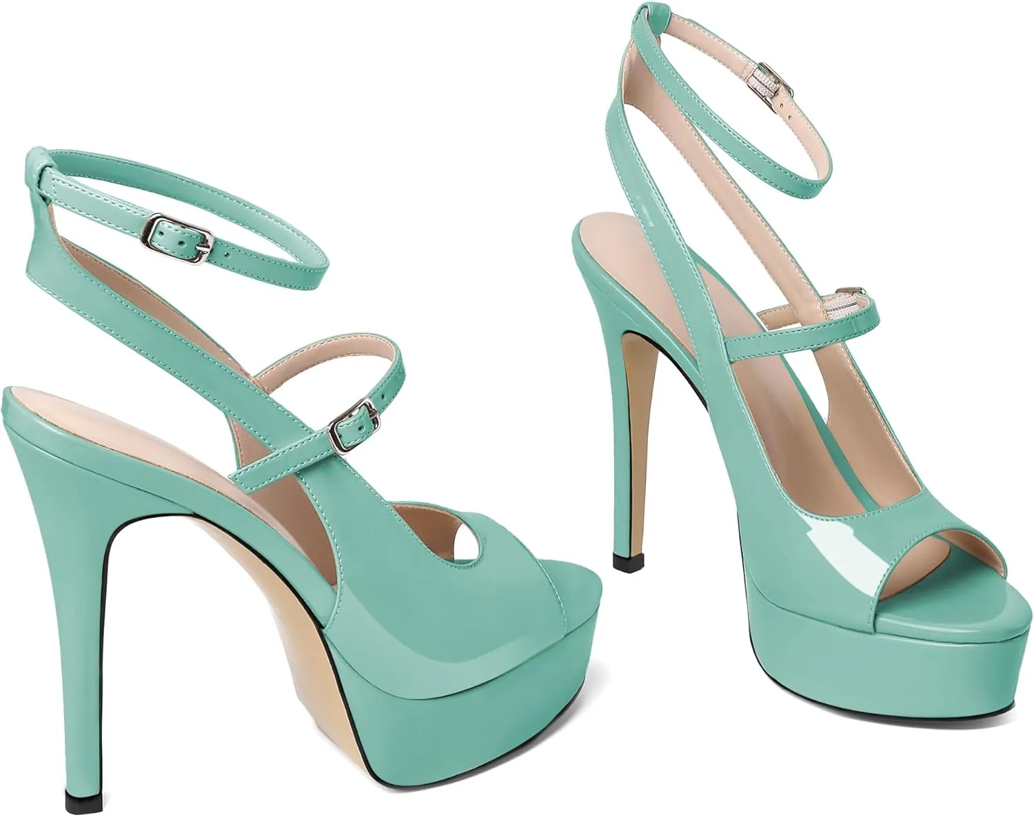 Esvowido Women's Peep Toe High Heels Platform Stilettos Ankle Strap Heeled Sandals Strappy Dress Shoes 5 Inch Wedding Party Dress Shoes