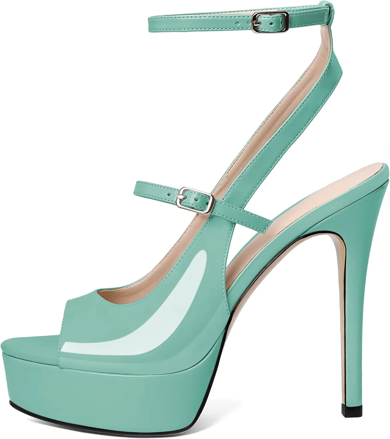 Esvowido Women's Peep Toe High Heels Platform Stilettos Ankle Strap Heeled Sandals Strappy Dress Shoes 5 Inch Wedding Party Dress Shoes