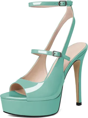 Esvowido Women's Peep Toe High Heels Platform Stilettos Ankle Strap Heeled Sandals Strappy Dress Shoes 5 Inch Wedding Party Dress Shoes