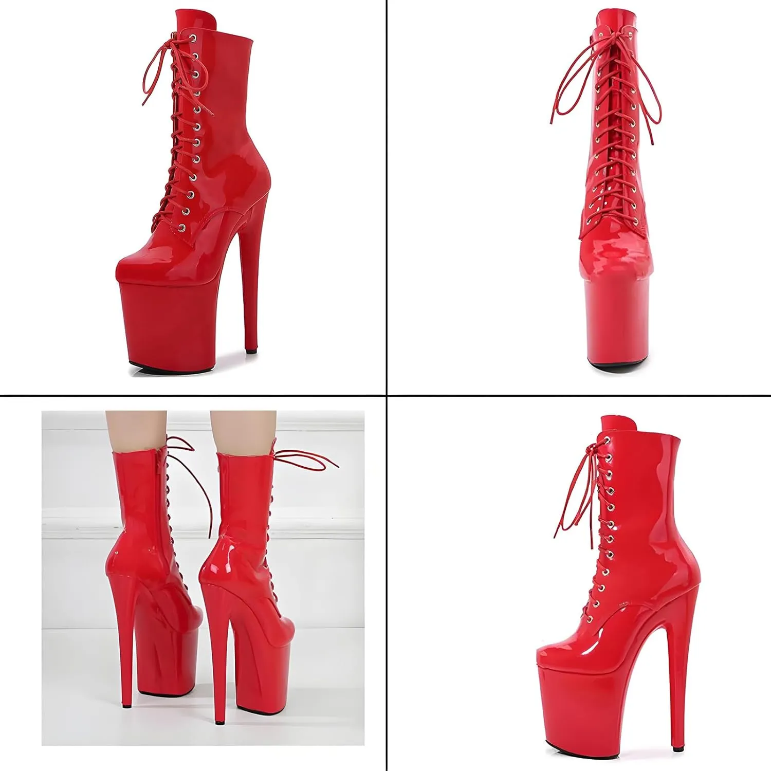 F&A LOVING Women Ankle Boots 7 Inch Pole Dance Boot Platform Patent Stiletto High Heel Round Toe Shoes