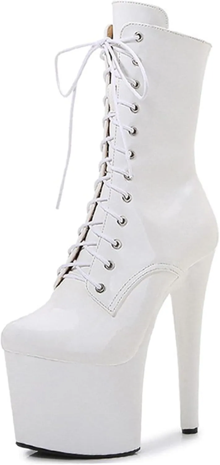 F&A LOVING Women Ankle Boots 7 Inch Pole Dance Boot Platform Patent Stiletto High Heel Round Toe Shoes