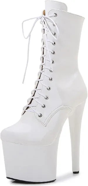F&A LOVING Women Ankle Boots 7 Inch Pole Dance Boot Platform Patent Stiletto High Heel Round Toe Shoes